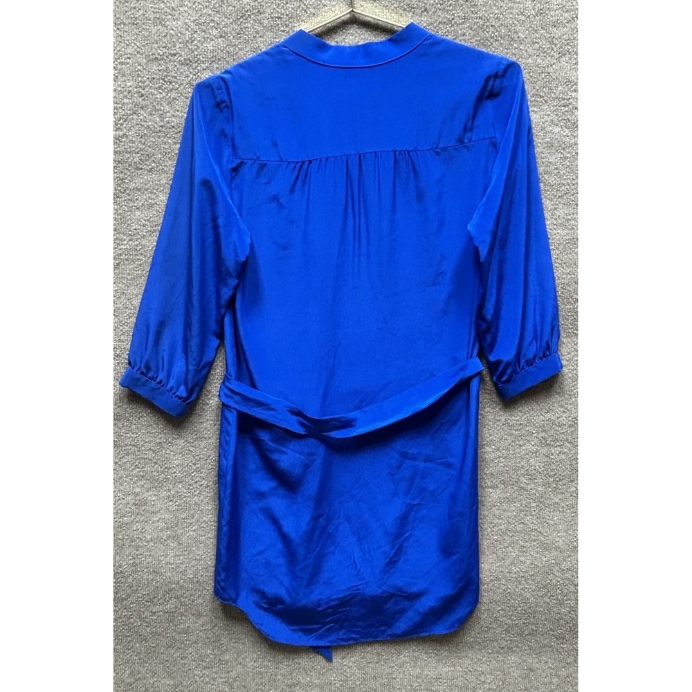 Amanda Uprichard Striped Tie-Waist Mini Dress Blue P Deep V 3/4 Sleeve Mini SILK - Picture 3 of 4